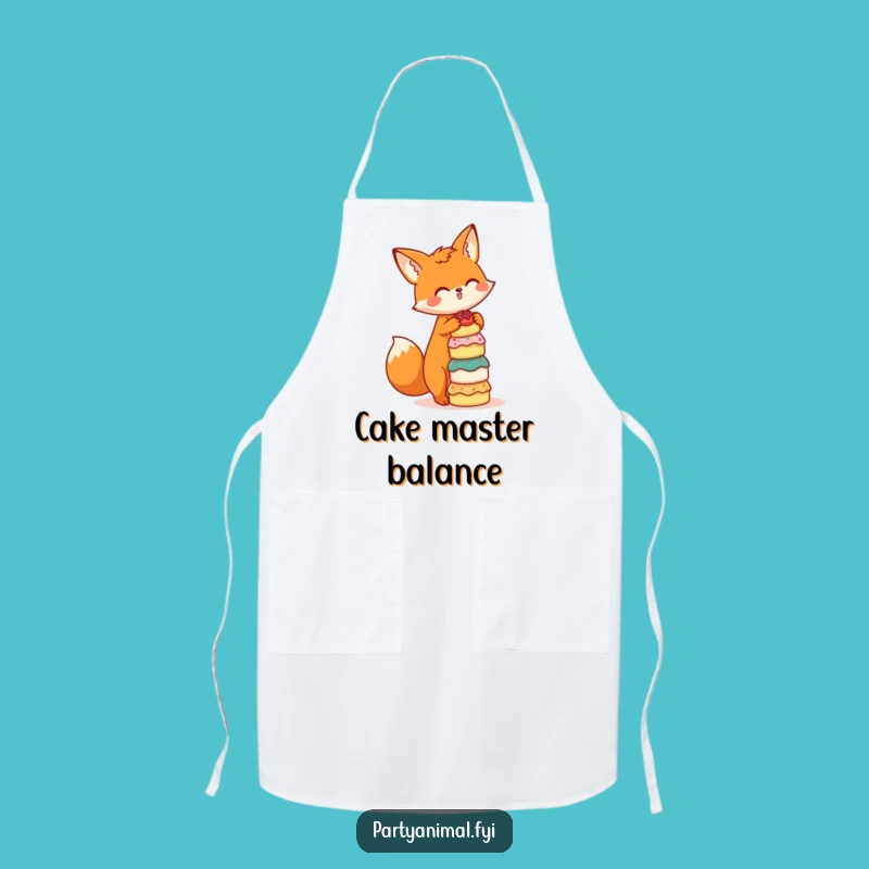 Funny Fox Baker Apron: Playful Orange Fox with Cake Stack, Ideal Gift