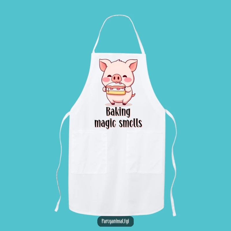 Funny Pig Cake Apron: Blushing Baker Balancing Sweet Treat