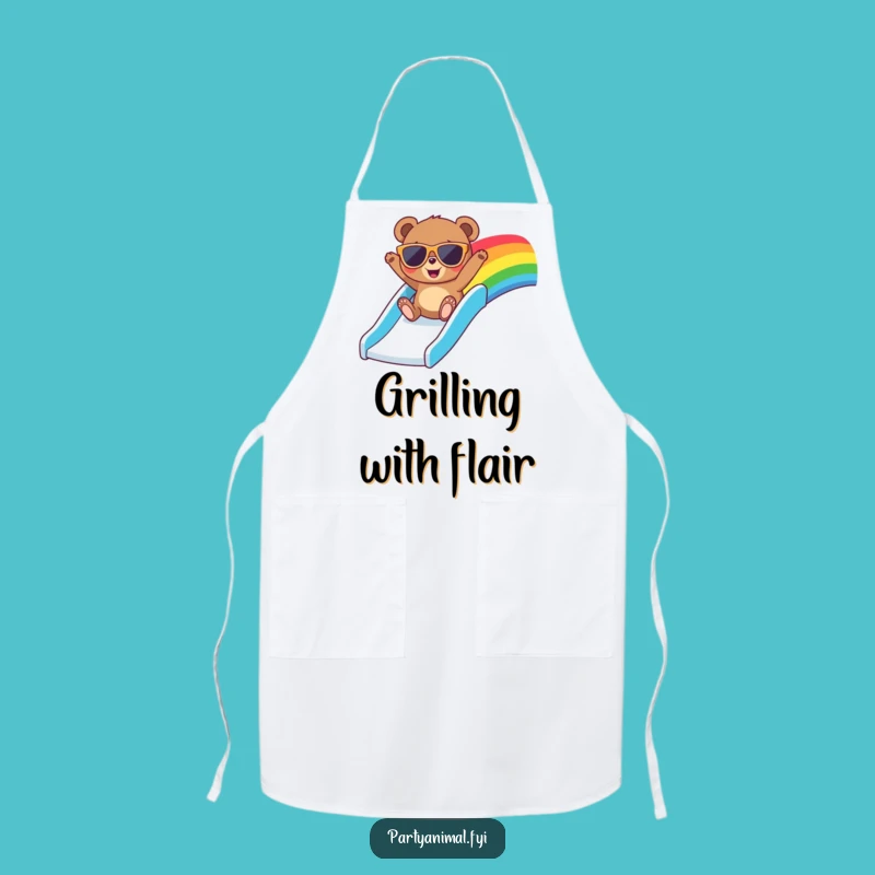 Funny Bear Sunglasses Apron - Cool & Fun Rainbow Slide Chef Gift