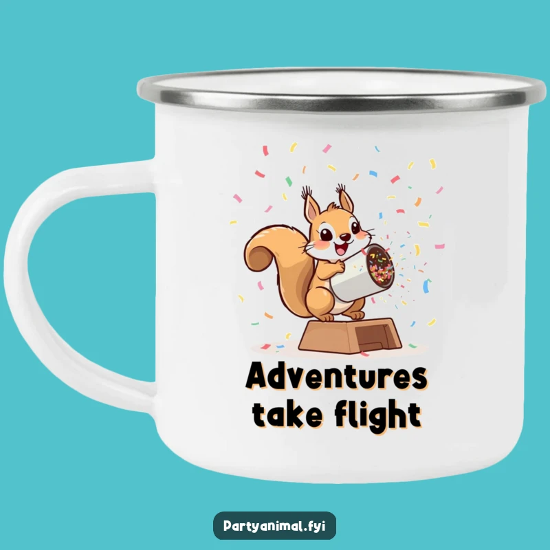 Funny Squirrel Camping Mug: Playful Cannon Launch Outdoor Gift