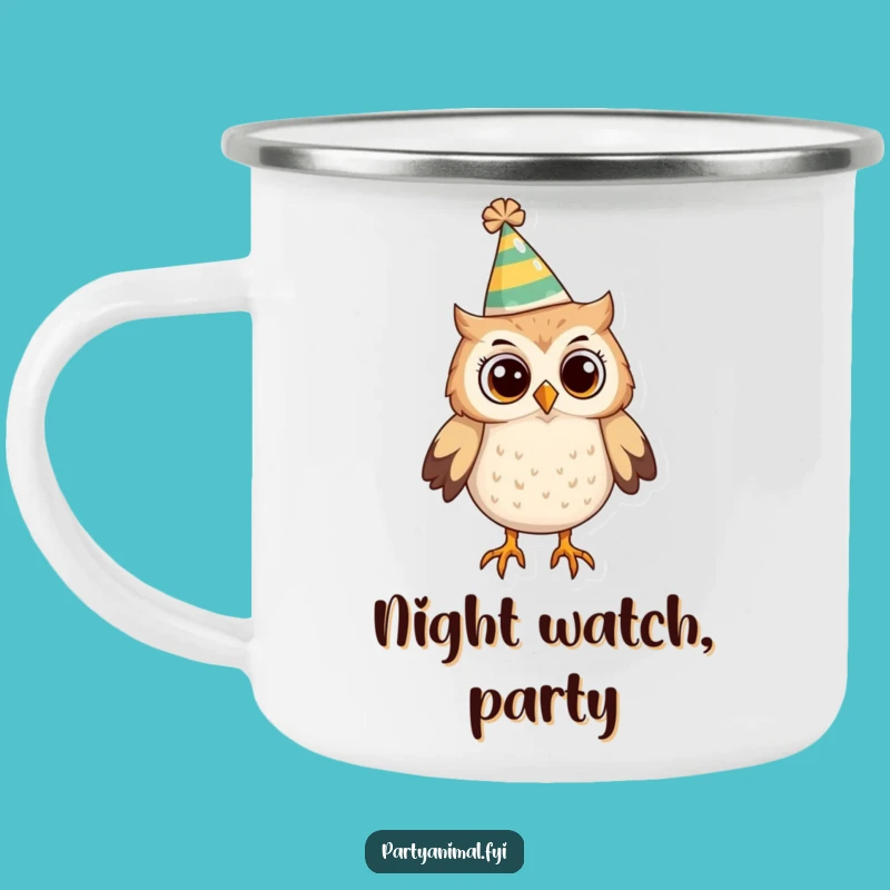 Funny Owl Party Hat Camping Mug: Your Curious Companion Outdoors