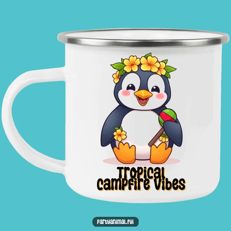Funny Penguin Lei Camping Mug: Tropical Adventure Fuel, Hilarious Camp Gift