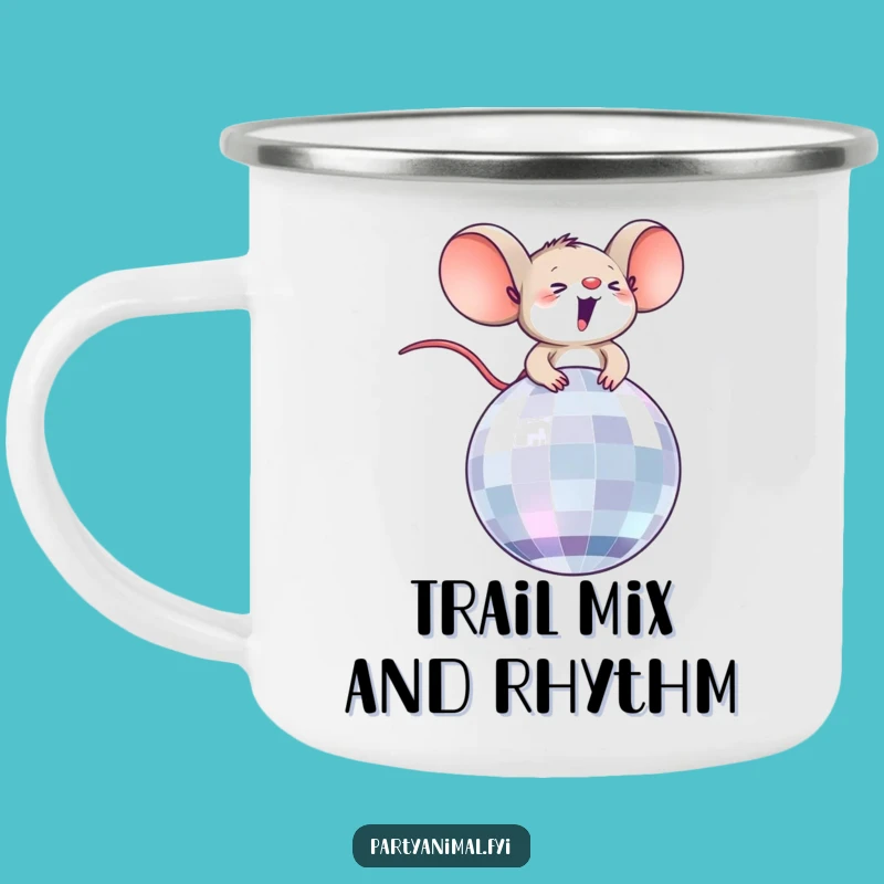 Funny Thrilled Mouse on Disco Ball Camping Mug: Adventure & Humor!