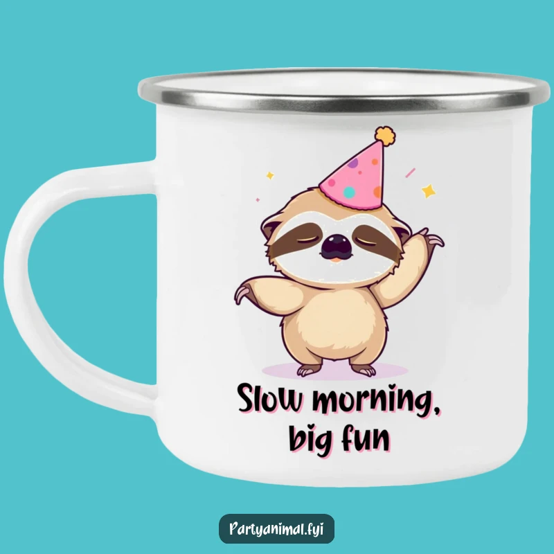 Funny Sloth Macarena Camping Mug: Slow & Steady Campfire Companion, Gift