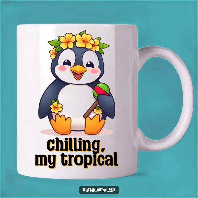 Funny Penguin Lei Mug: Tropical Party Vibes, Hilarious Gift for Bird Lovers