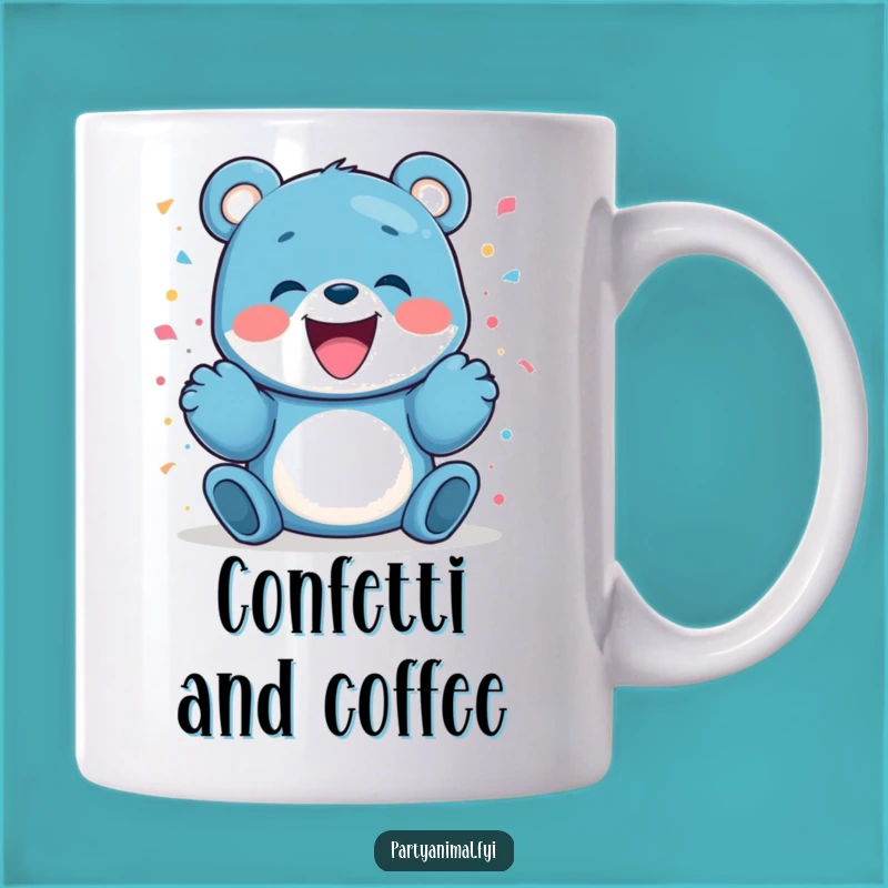 Funny Blue Bear Confetti Mug - Joyful Celebration Gift Idea