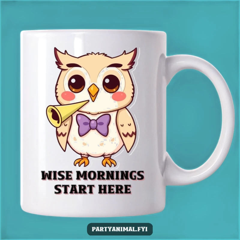 Funny Owl Party Mug - Bow Tie Horn Blower Design, Perfect Educational Funny Gift