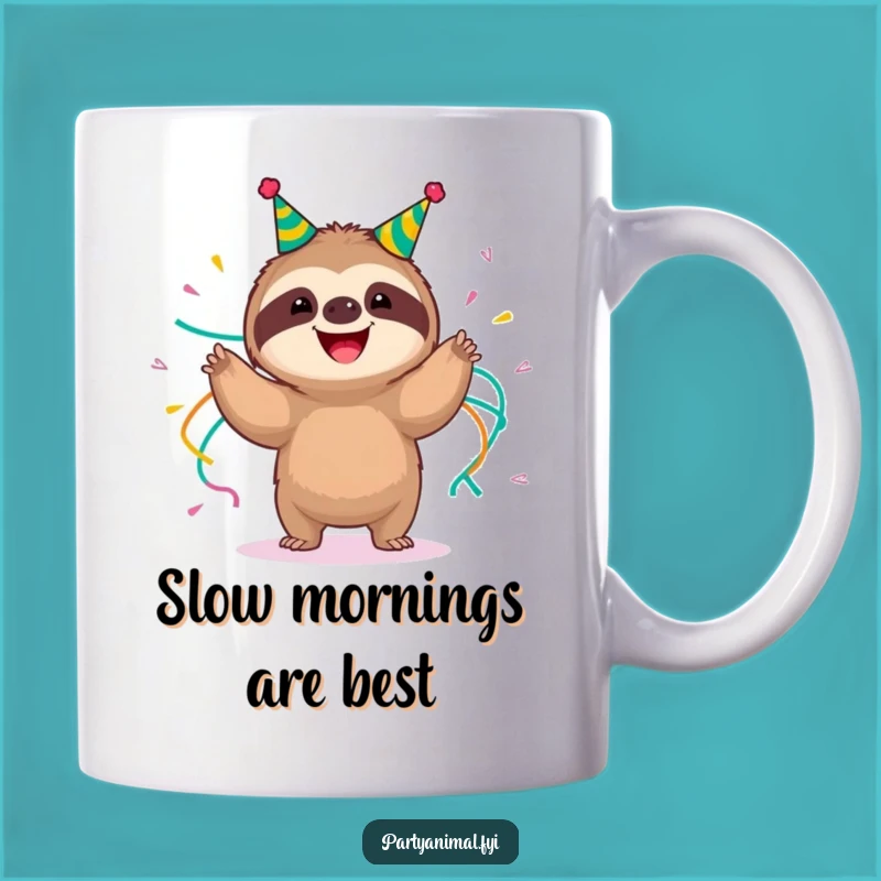 Funny Sloth Shimmy Mug: Party Streamer Slow Joyful Gift
