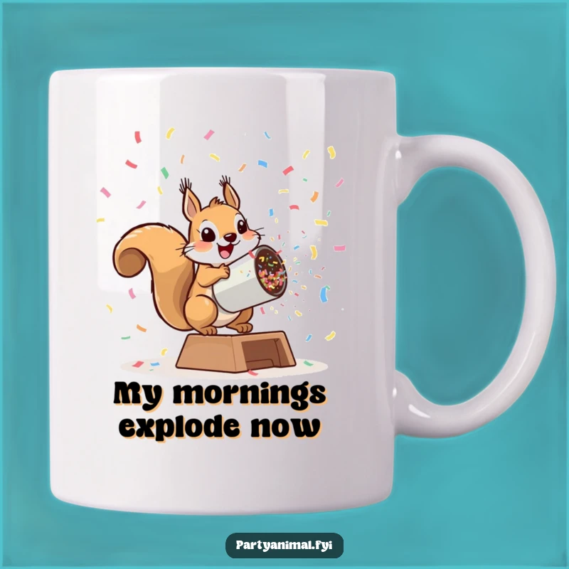 Funny Squirrel Cannon Mug: Playful Launch Explosive Confetti Gift