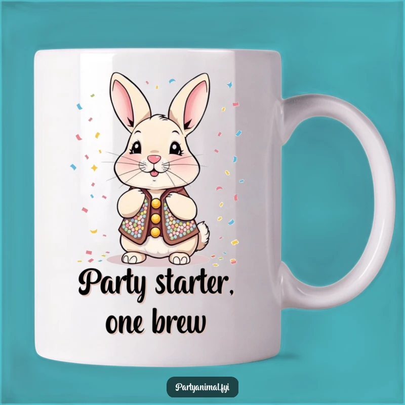 Funny Rabbit Mug: Sequined Party Animal Blowing Confetti - Perfect Gift!