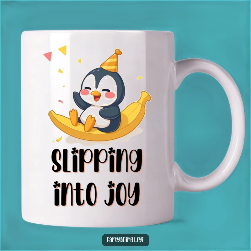 Funny Penguin Party Mug - Giggling Artist's Banana Peel Mishap Gift