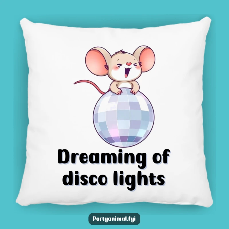 Funny Thrilled Mouse on Disco Ball Pillow: Comfy & Hilarious Gift!