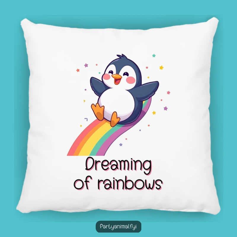Funny Penguin Pillow: Gleeful Rainbow Slide Comfort Gift