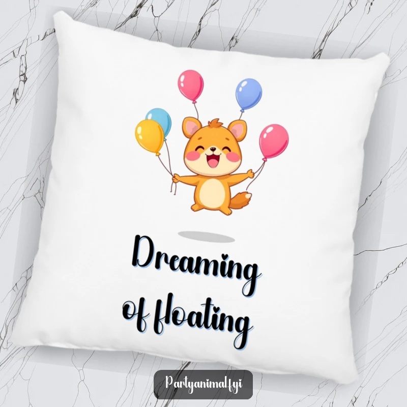 Funny Pillow: A cute animal character juggles a collection of vibrant balloons with a massive, happy smile.