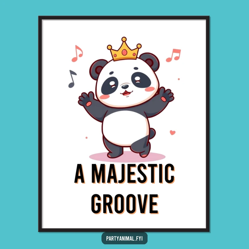 Funny Dancing Panda Crown Digital Art Print - Instant Royal Groovy Decor
