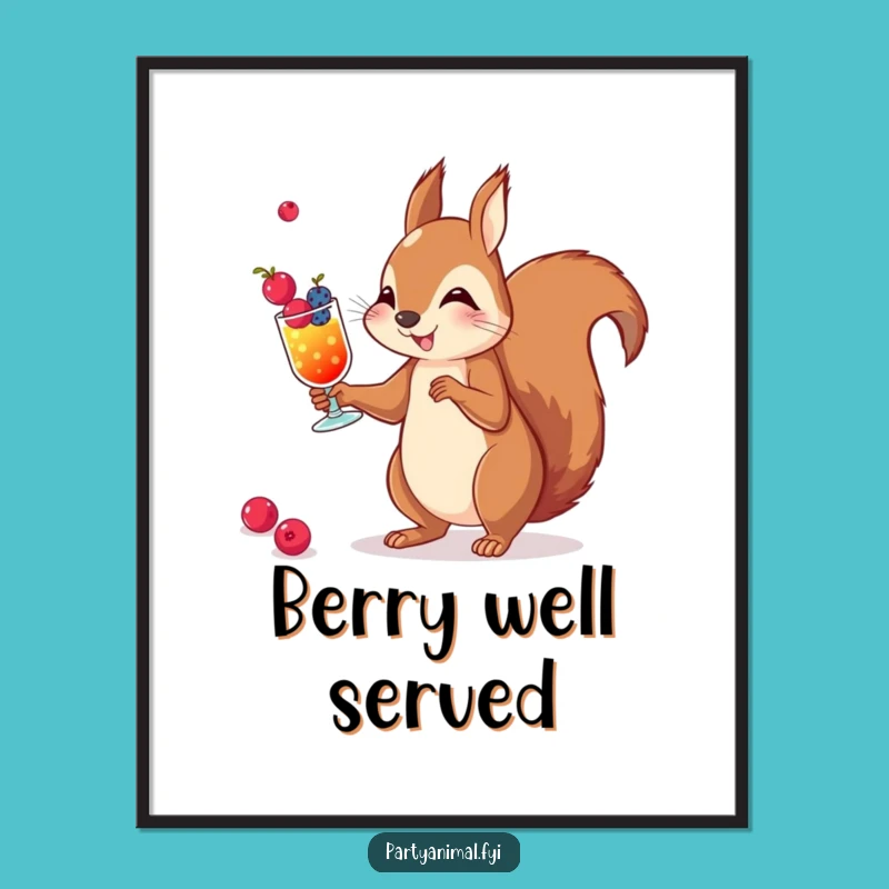 Funny Squirrel Cocktail Digital Art: Berry Juggling Whimsy for Your Walls, Gift