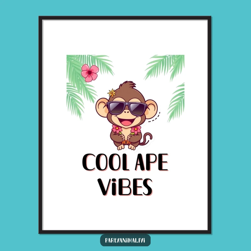 Funny Monkey Sunglasses Art Print - Joyful Tropical Digital Gift