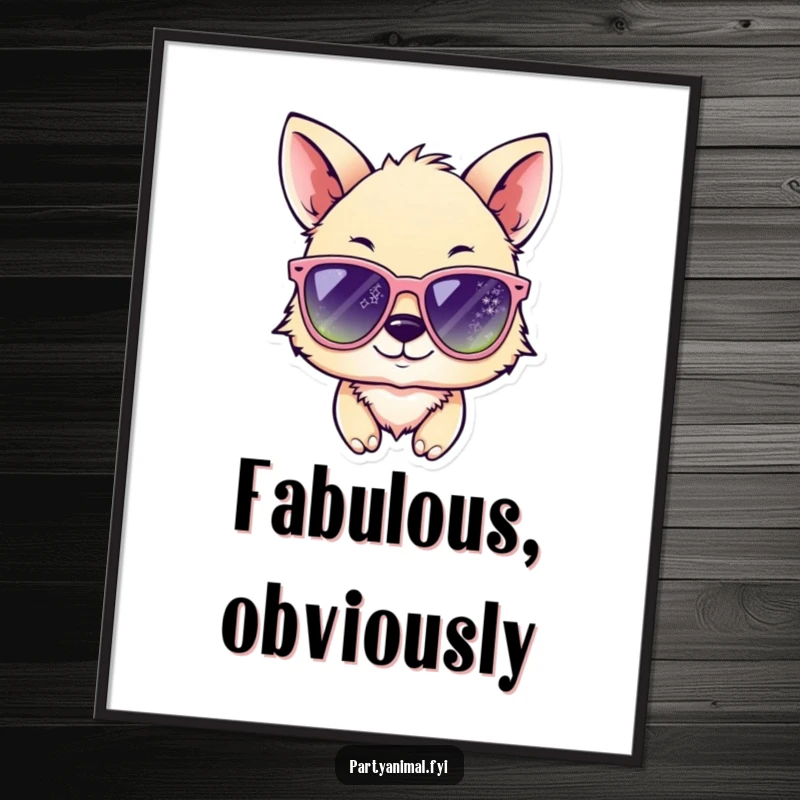 Funny animal character winking in oversized, sparkling sunglasses as a digital art print, offering instant hilarious coolness and style.