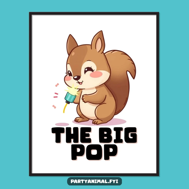 Funny Kawaii Squirrel Party Popper Digital Art: Instant Curious Decor!