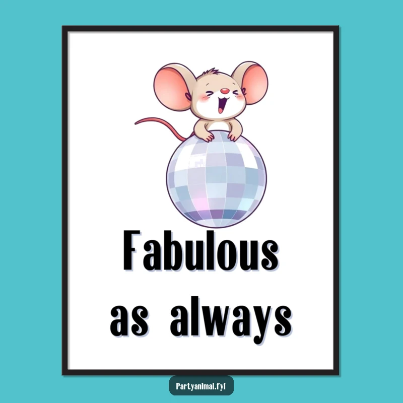 Funny Thrilled Mouse on Disco Ball Digital Art: Instant Joyful Gift!