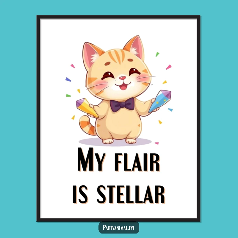 Funny Cat Juggling Confetti Digital Print - Hilarious Instant Download Art
