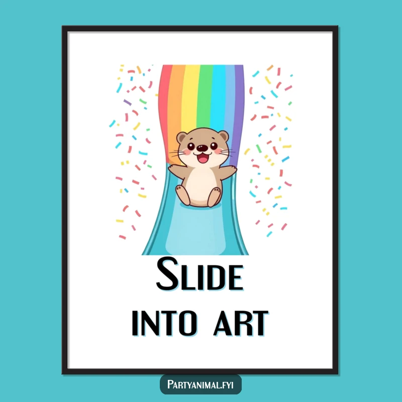 Funny Otter Rainbow Slide Digital Print: Instant Joy for Your Walls