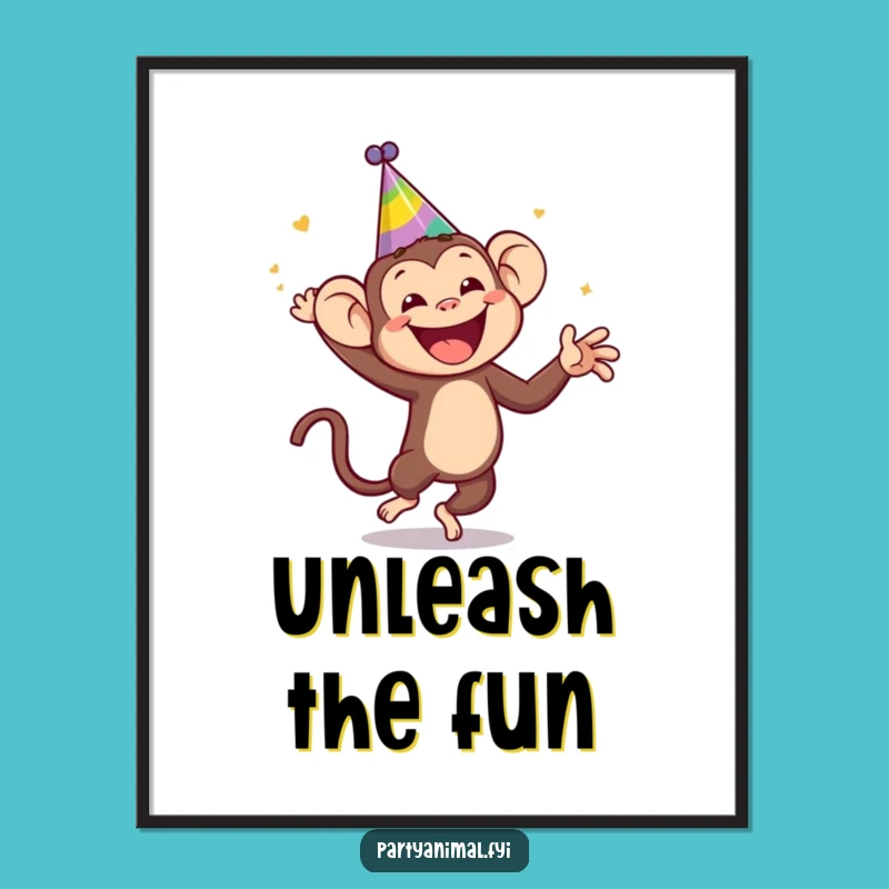 Funny Monkey Digital Art: Jubilant Dancing Party Hat Print Gift