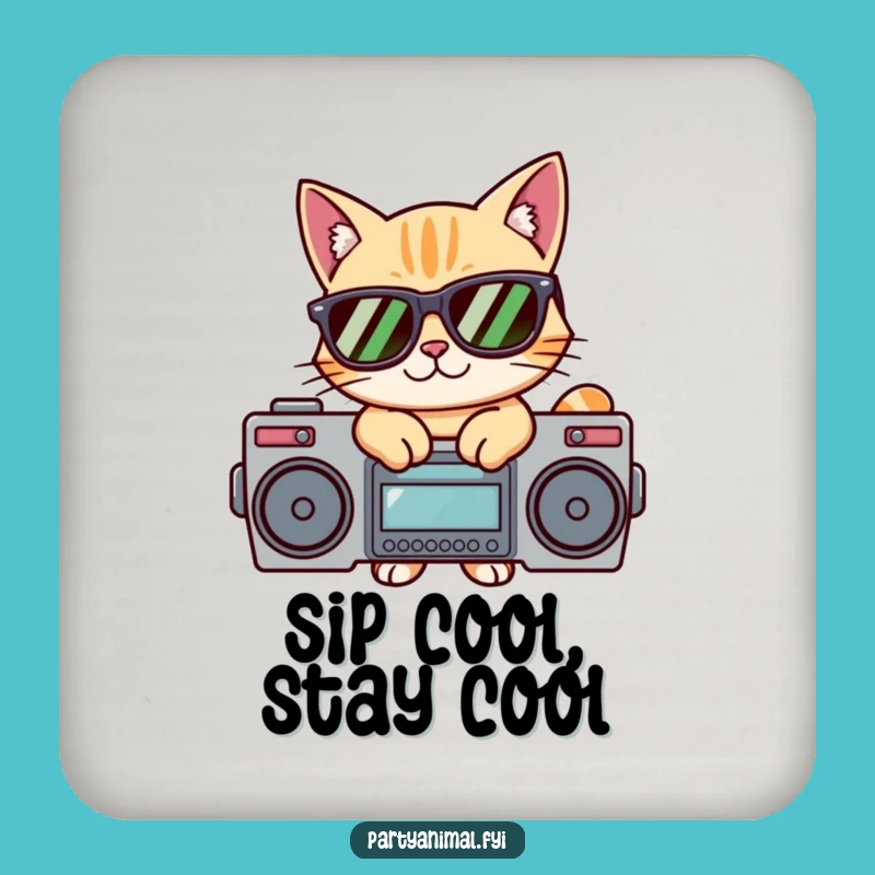 Funny Cool Cat Boombox Coaster - Hilarious Feline Style Protection