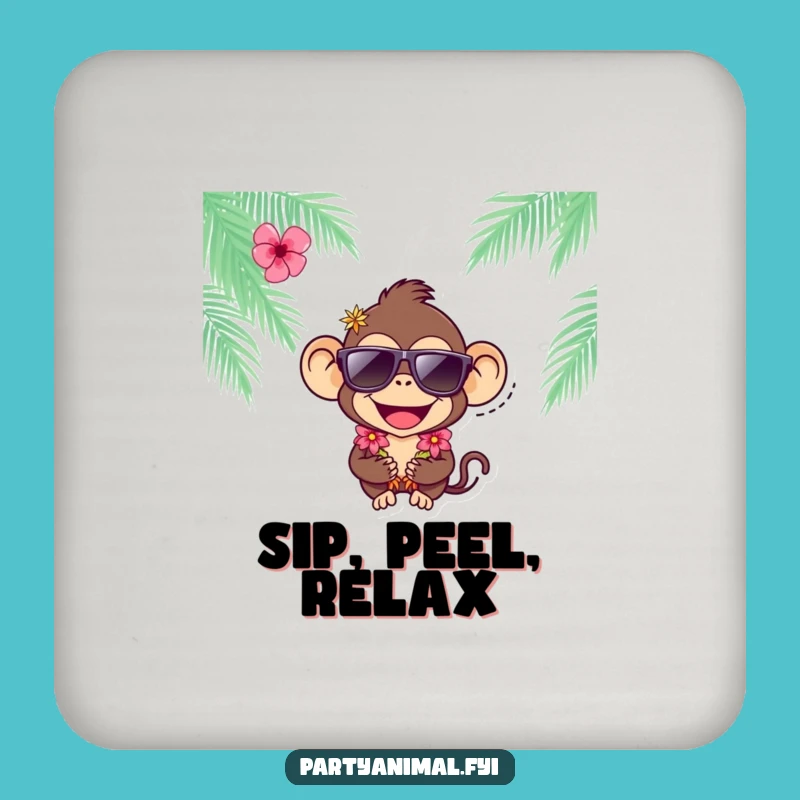 Funny Monkey Coaster - Sunglasses & Tropical Drink Gift