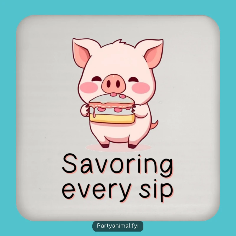 Funny Pig Coaster: Blushing Cake Balancer's Sweet Protection