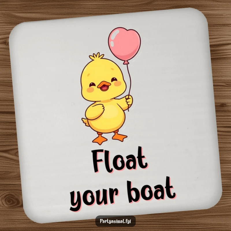 Funny yellow duck character holding a balloon, happily bobbing its head, a cute and functional addition to any table.