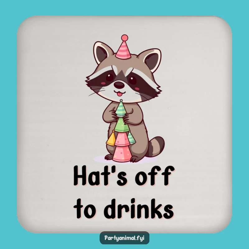 Funny Raccoon Coaster: Party Hat Balancer - Protect Surfaces Gift!