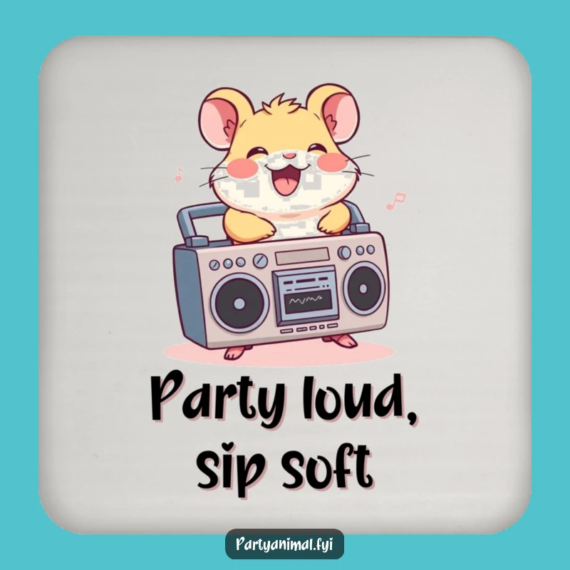 Funny Hamster Coaster: Cheerful Boombox Rider's Groovy Music Protection