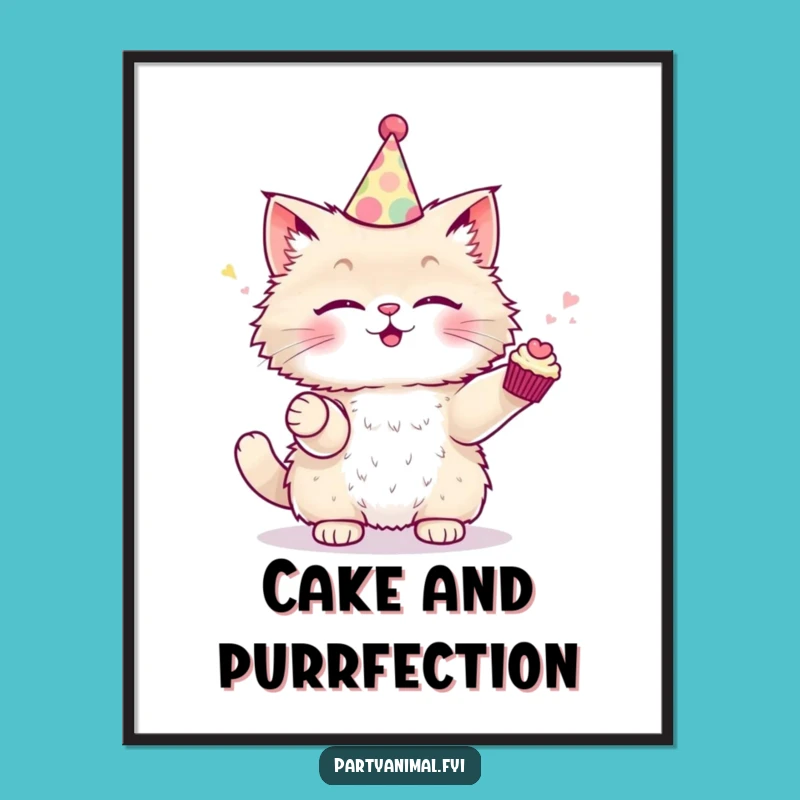 Funny Cat Party Poster - Juggling Cupcakes Wall Art, Unique Funny Gift Decor