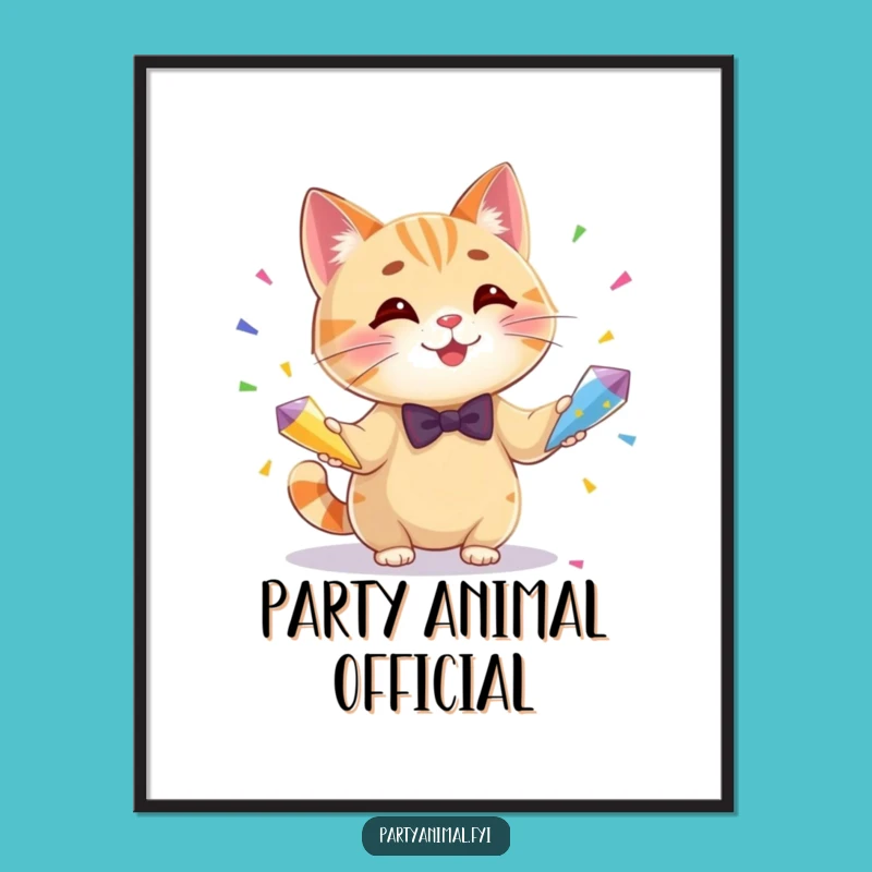 Funny Cat Juggling Confetti Poster - Hilarious Wall Art & Gift for Cat Lovers