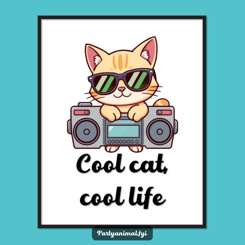Funny Cool Cat Boombox Poster - Hip Hop Wall Art for Music Lovers