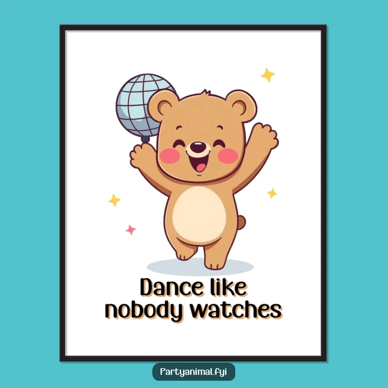 Funny Dancing Bear Disco Ball Poster - Retro Wall Art for Party Lovers