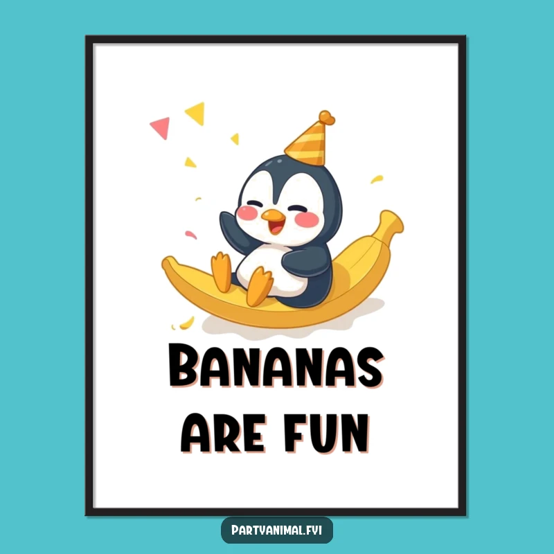 Funny Penguin Party Poster - Giggling Slide Wall Decor Gift
