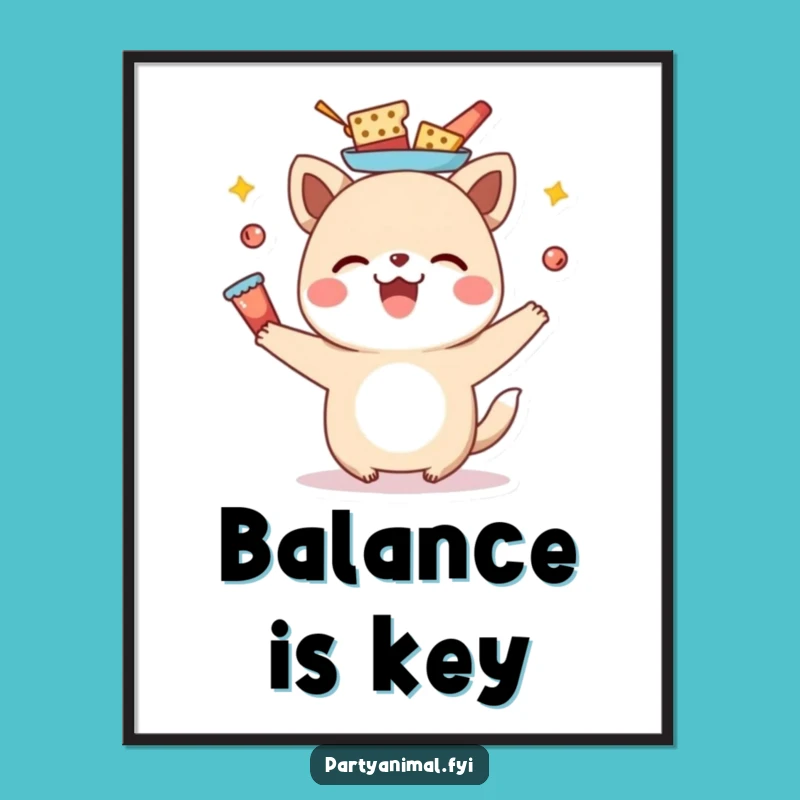 Funny Snack Balancing Animal Poster - Hilarious Art for Foodies