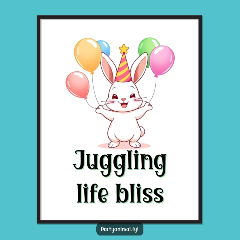 Funny Bunny Art Poster: Cute Juggler Decor, Unique Funny Gift