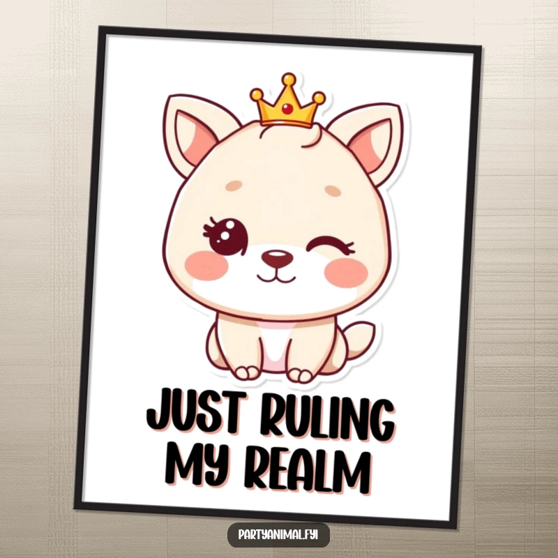 Funny animal's charming wink paired with a tiny crown, creating humorous and regal wall art for a delightful ambiance.