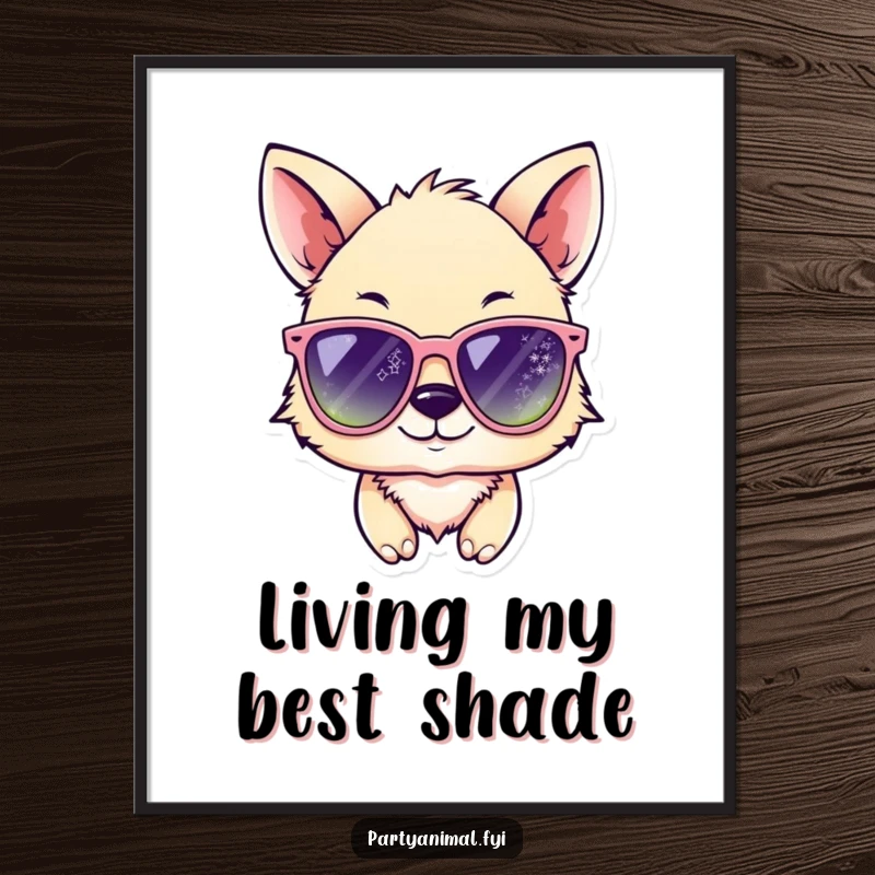 Funny animal character winking with sparkling sunglasses on a vibrant poster, bringing hilarious coolness and personality to any room.