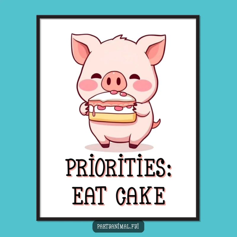 Funny Pig Cake Poster: Blushing Snout Balance Sweet Art Print