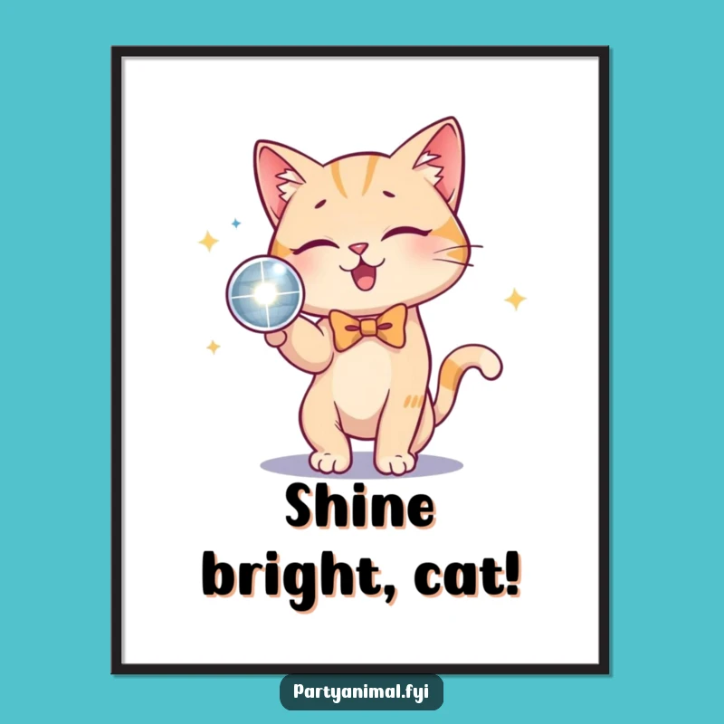 Funny Cat Bow Tie Disco Ball Poster: Posh Party Art Print, Amazing Funny Gift!