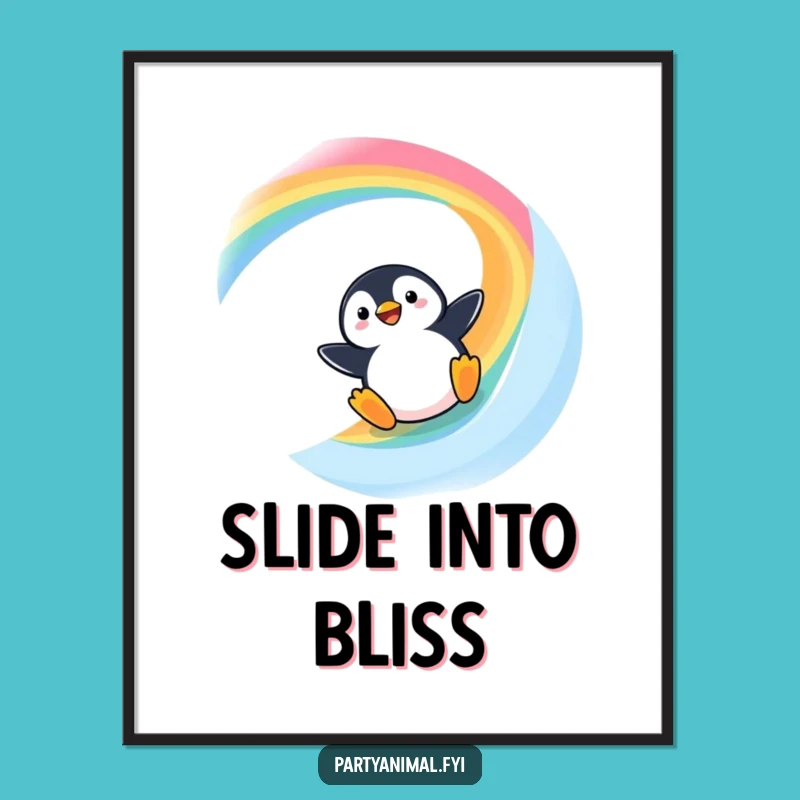 Funny Kawaii Penguin Rainbow Slide Poster: Joyful Art for Your Wall!