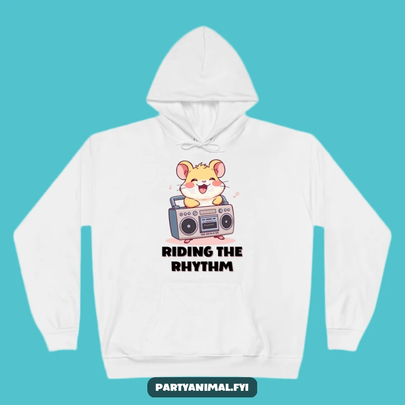 Funny Hamster Boombox Hoodie: Cozy Cheerful Rider Grooving to Music