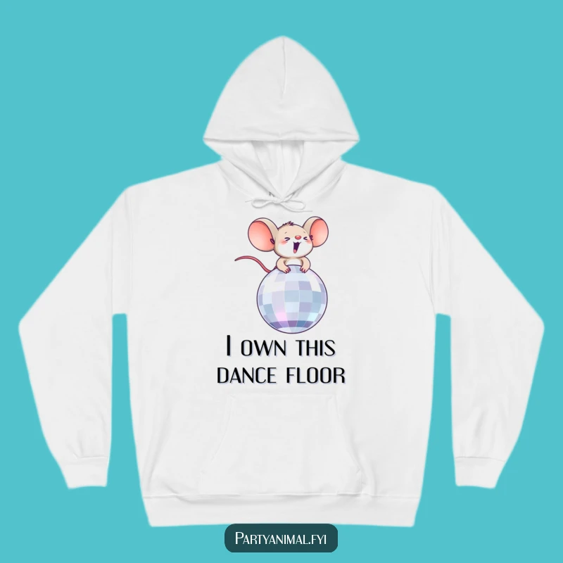 Funny Thrilled Mouse on Disco Ball Hoodie: Cozy Comedic Relief Gift!