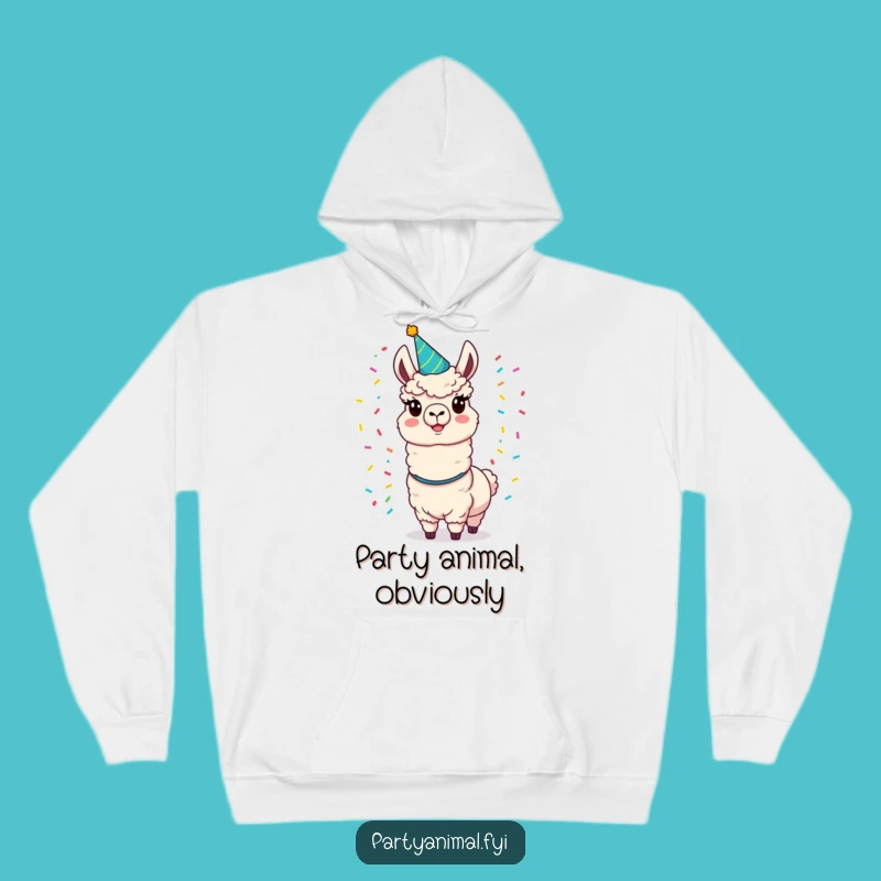 Funny Llama Party Hoodie: Cozy Fun with Juggling Confetti, Perfect Gift