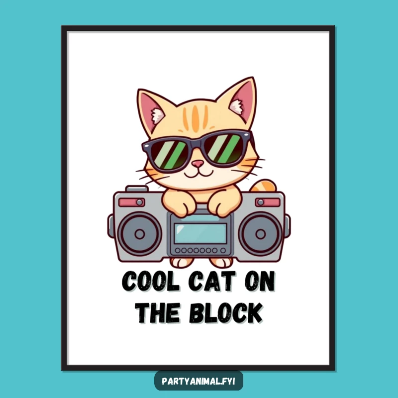 Free Printable Cat Wall Art: Boombox Cool Cat Downloadable for a Retro Music Vibe