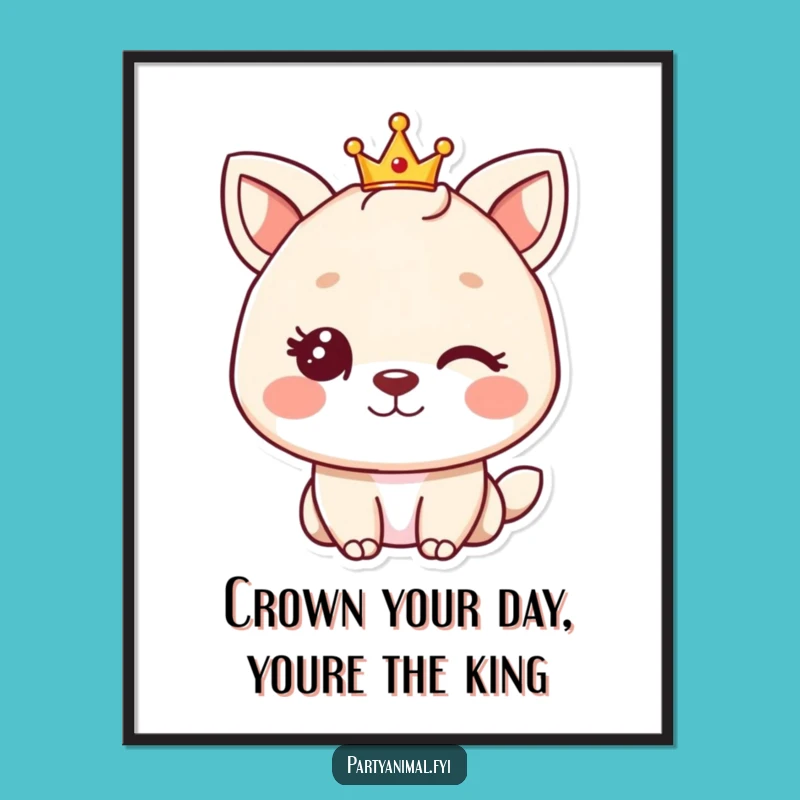 Funny Free Printable Wall Art: Winking Royal Animal Crown Downloadable Art for a Regal Touch